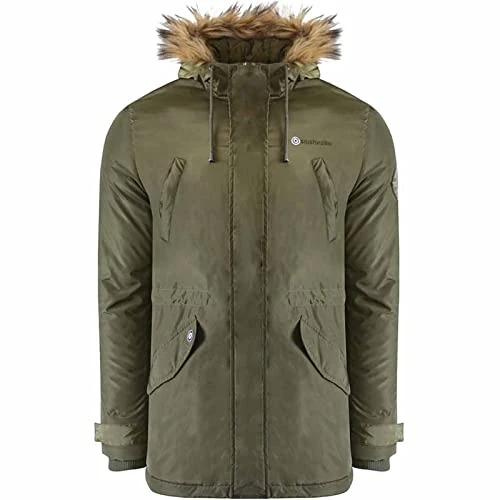 Mens Utility Lightweight Faux Fur Parka Jacket - L