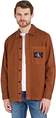 Men's Utility Overshirt J30J323970 Woven Tops, Brown (Fudge Brown), S