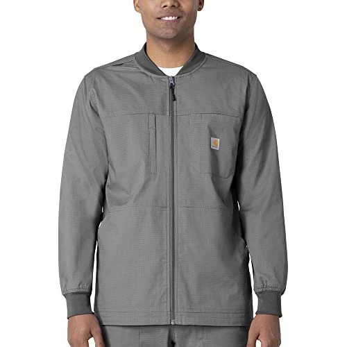Men's Utility Warm-up Jacket Medical Scrubs, Pewter, L