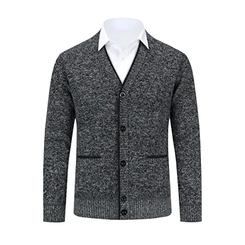 Men's V-Neck Cardigan Lined Button Cardigan Heavy Sweater Warm Transition Men's Jacket Dark Grey XL