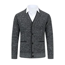 Men's V-Neck Cardigan Lined Button Cardigan Heavy Sweater Warm Transition Men's Jacket Dark Grey XL