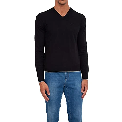 Men's V-Neck Cotton Cashmere sweater, Black, Extra Small