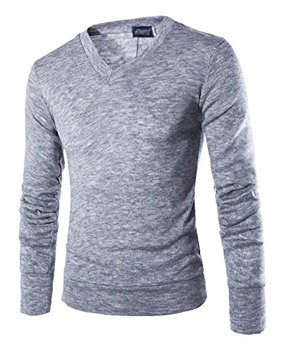 Men's V-Neck Jumper Knitwear Long Sleeved Knitted Sweater Pullover Light Grey S