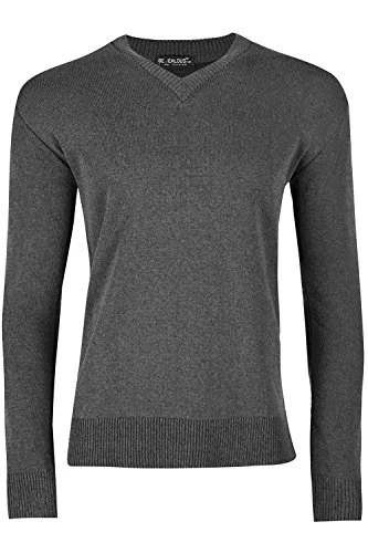 Men's V Neck Jumper Sweater Pullover Sweatshirt Charcoal