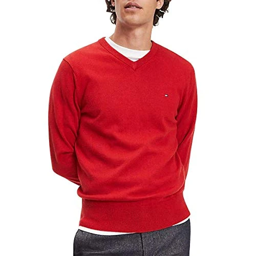 Men's V-neck jumper with cashmere content. - Red - XX-Large