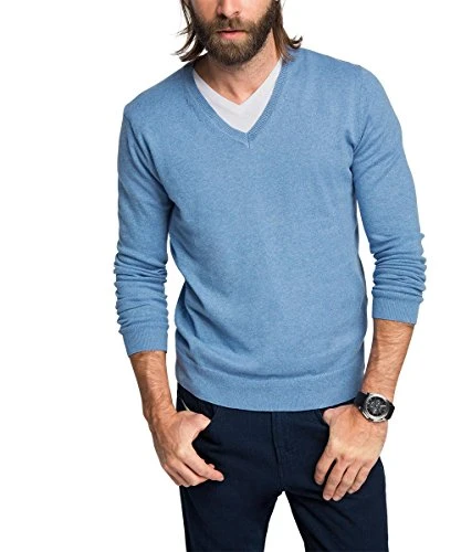 Men's V-Neck Long Sleeve Jumper Blue Blau (BLUE 430) Medium