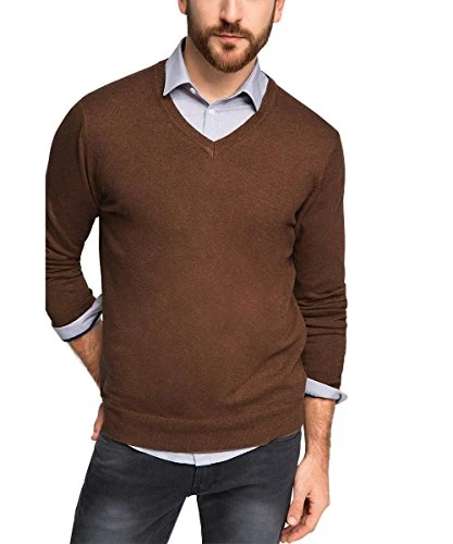 Men's V-Neck Long Sleeve Jumper Brown Braun (BROWN 210) XX-Large