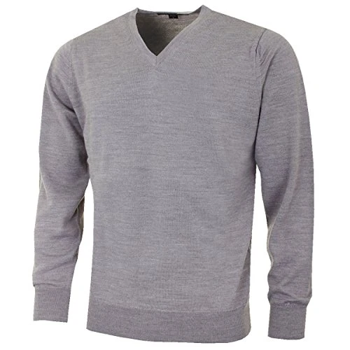 Men's V Neck Merino Blend Pullover - Grey, Large