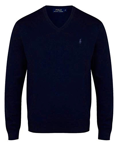 Mens V Neck Merino Wool Jumper Blue