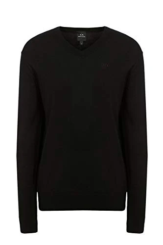 Men's V-Neck Pullover in Black Fabric 8NZM3GZM8AZ-1200