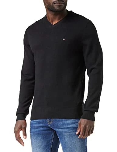 Men’s V-Neck Regular Fit Jumper, Black (Black), L