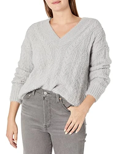 Men's V-Neck Relaxed Fit Eyelash Sweater, Light Heather Gray, Large