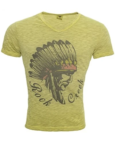 Men's V Neck Short Sleeve Summer Shirt with Logo [Style RC 102 - Yellow - XXXX-Large