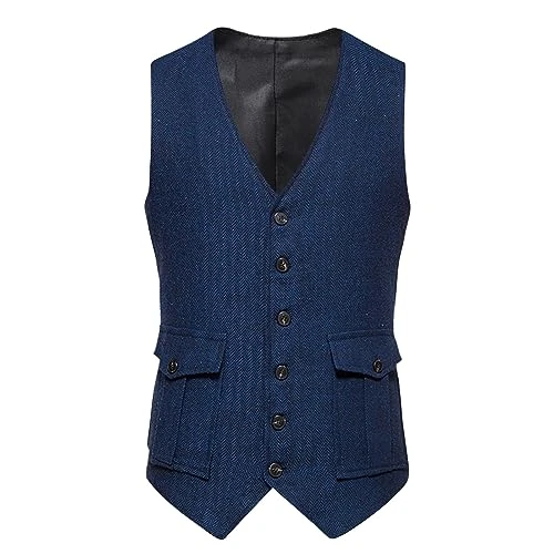 Men's V-Neck Sleeveless Slim Fit Jacket Standard-fit Dress Waistcoats for Men v Neck Easy Care Vacation Men's Blazers