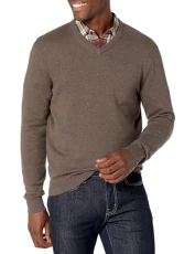 Men's V-Neck Sweater (Available in Big & Tall), Brown Heather, L