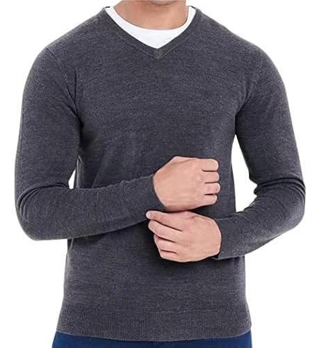 Mens V neck Sweatshirt Fleece Pullover Long Sleeve Size XL (Wine)