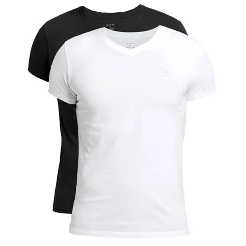 Men's V-Neck T-Shirt 2-Pack, Black/White, L