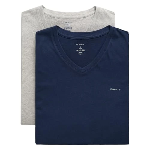 Men's V-Neck T-Shirt 2-Pack, Light Grey Mel/Navy, S