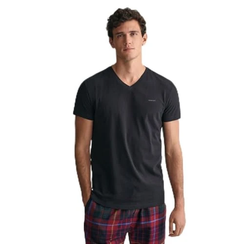 Men's V-Neck T-Shirt Pack of 2 Underwear, Black/White, One Size