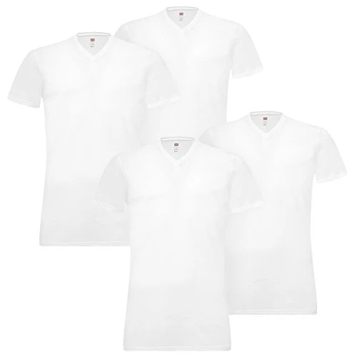 Men's V Neck T-Shirt Stretch Cotton 905056001 4er Pack - 300 - White, M