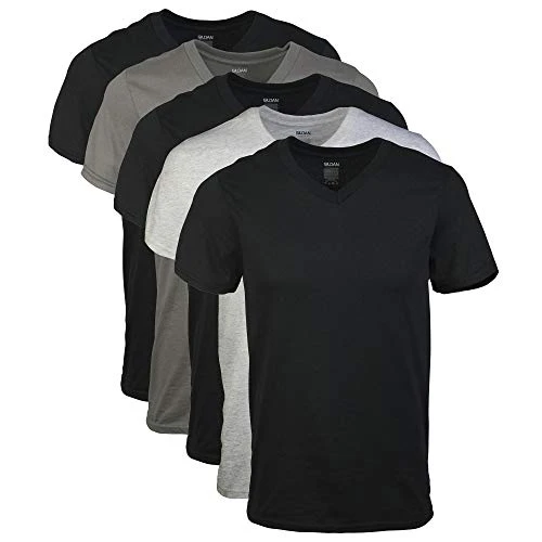 Men's V-Neck T-Shirts, Multipack, Style G1103 Undershirt, Black/Sport Grey/Charcoal (5-Pack), Large (Pack of 5)