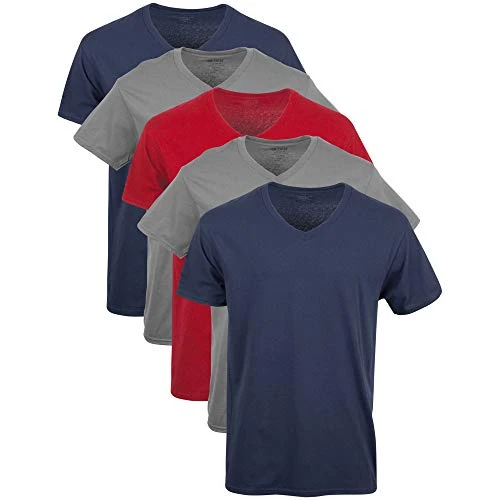 Men's V-Neck T-Shirts, Multipack, Style G1103 Underwear, Navy/Charcoal/Cardinal Red (5-Pack), Large (Pack of 5)