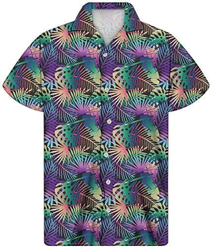 Mens Vacation Shirts Button Down Hawaiian Shirts for Men Short Sleeve Plant Palm Casual Tropical Alo