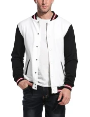 Men's Varsity Jacket Cotton Jacket Letterman Baseball Bomber Jackets College Jacket Light Jacket Slim Fit White 2XL