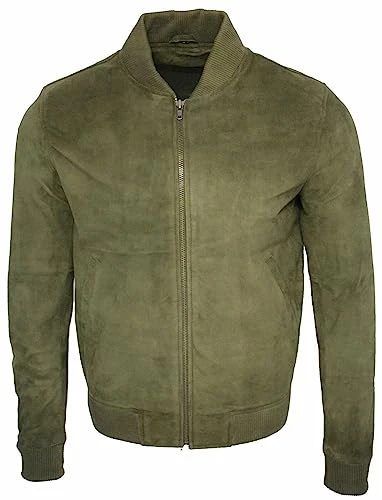 Men's Varsity Suede Green Leather Bomber Jacket L