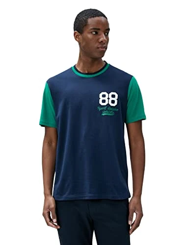 Men's Varsity T-Shirt Printed Crew Neck Short Sleeve Cotton, Navy (716), XXL