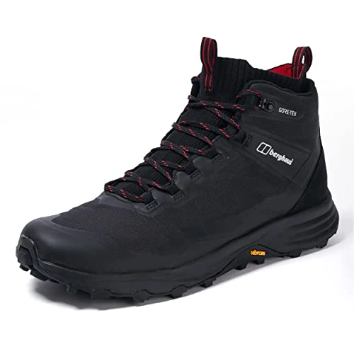 Men's VC22 Multisport Gore-Tex Waterproof Mid Walking Hiking Boots | Durable | Waterproof | Breathable | Gore Tex | Vibram, Black/Red, 11.5 UK