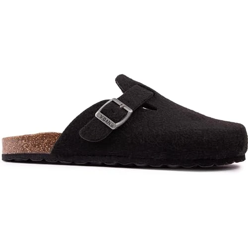 Mens Vegan Taro Footbed Backless Mules Slippers Black 6 UK