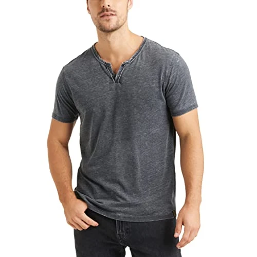 Men's Venice Burnout Notch Neck Tee Shirt T, Jet Black, XXL