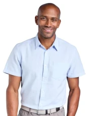 | Men's | Versatile Lightweight Linen Shirt with Handy Chest Pocket | Easy-Care Breathable Fabric Blend | Summer Getaway Essential | Machine Washable Comfort | Stylish Casual Attire | Blue