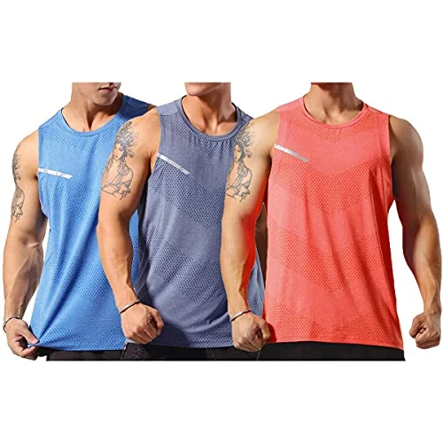 Men's Vest Running Sleeveless T-Shirt Gym Tank Top Singlet Quick-Dry Sports Training Vest Multicoloured L