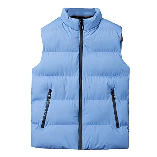 Men's Vest Winter Worm with Stand-up Collar Lined Quilted Vest Sleeveless Jacket Sport Blue XS
