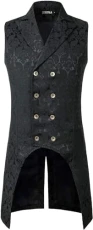Mens Victorian Steampunk Gothic Double-Breasted Waistcoat Brocade Jacquard Tailcoat Vest UK-PZLSV11 Black X-Large Mens Victorian Steampunk Gothic Double-Breasted Waistcoat Brocade Jacquard Tailcoat Vest UK-PZLSV11 Black X-Large
