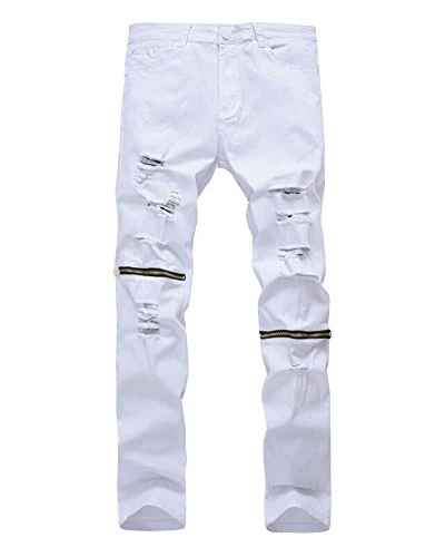 Men's Vintage Casual Stretch Skinny Slim Fit Ripped Denim Jeans Trousers Pants 608White 37