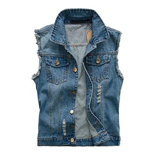 Men's Vintage Cool Motorcycle Denim Sleeveless Lapel Jacket Vest Waistcoat Gilets Blue M