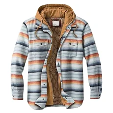 Men's Vintage Ethnic Thermal Shirt Jacket Patchwork Lining Shirt Winter Jacket Protective Lining Lumberjack Work Shirt Drawstring Hooded Checkered Shirt Coat Color Block Winter Jacket Blue