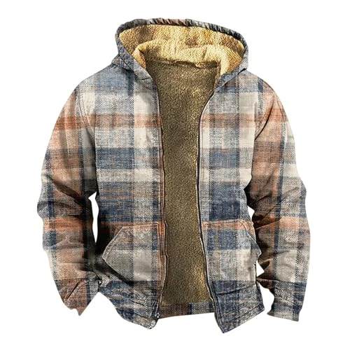 Mens Vintage Fleece Jacket Sherpa Lined Winter Coats Funny Hoodie Mens Long Sleeve Rashguard Men's Down Jackets & Coats Cute Sweatshirts with Pocket（6-Orange,X-Large）