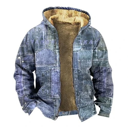 Mens Vintage Fleece Jacket Sherpa Lined Winter Coats Gifts Formen Polo Long Sleeve Shirts Men Country Western Sweatshirt Outwear for Men with Pocket（2-Sky Blue,X-Large）