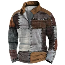 Mens Vintage Sweatshirts V-Neck Hoodless Sweatshirt Zip Pullover Sweater Casual Long Sleeve Sweaters Novelty Color Block Tops Slim Fit Banded Collar Shirts Heavyweight Jumper Comfort Outdoor Jackets