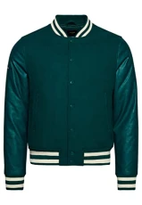 Men's Vintage Varsity Bomber Jacket, Forest, M