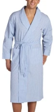 Men's Vintage Yarn Dyed Woven Beam Plaid Shawl Collar Robe, Vintage Blue, S-M