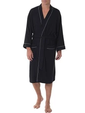 Men's Waffle Kimono Robe Bathrobe, Black, One Size