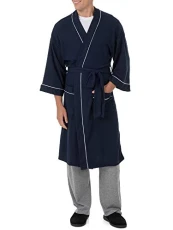 Men's Waffle Kimono Robe Bathrobe, Navy Blue, One Size