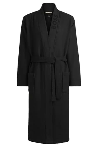 Mens Waffle Kimono Waffle-Structure Dressing Gown with Embroidered Logo