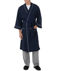 Men's Waffle Knit Dressing Gown, Navy