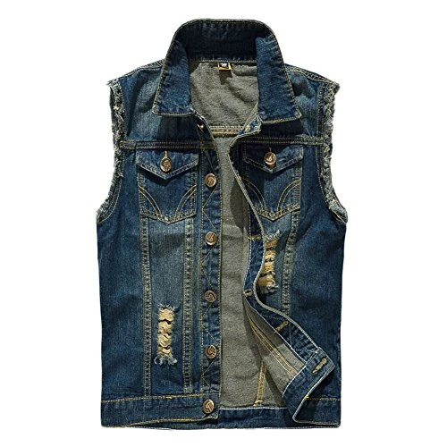 Mens Waistcoat Fit Retro Ripped Demin Jeans Gilets Jacket Vest Waistcoat Top Vest Blue XS